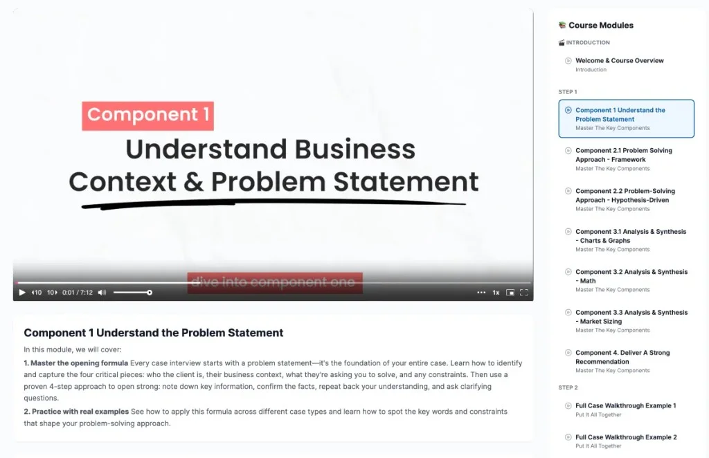 Structured course with video lesson and module list